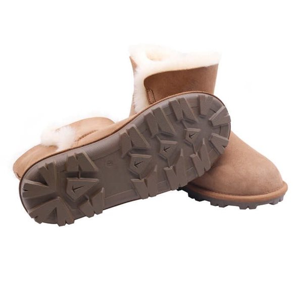 ⭐ Chestnut Tan Genuine Shearling Lined Sheepskin Short Boots - Picture 3 of 7